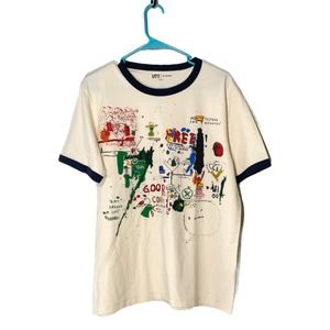 UNIQLO UT Archive Tee Mens Size Medium Jean-Michel Basquiat Cream Blue Grafitti